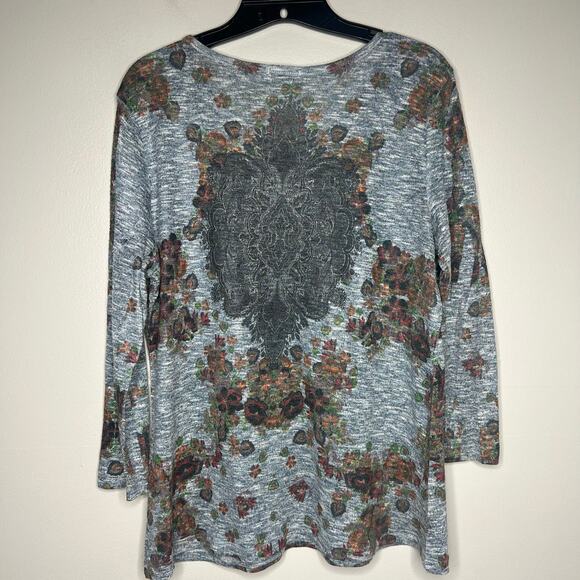 Vintage Cactus Y2K Rhinestone Embellished Top L Floral Western 3/4 Sleeve Boho - Picture 6 of 10